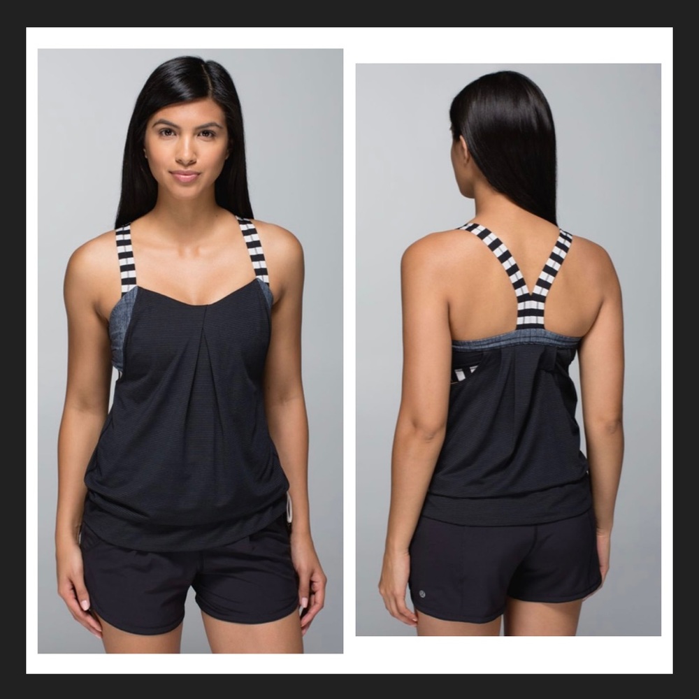 Lululemon Rest Less Tank Black/Burlap Texture Black Dune /Apex Stripe Black